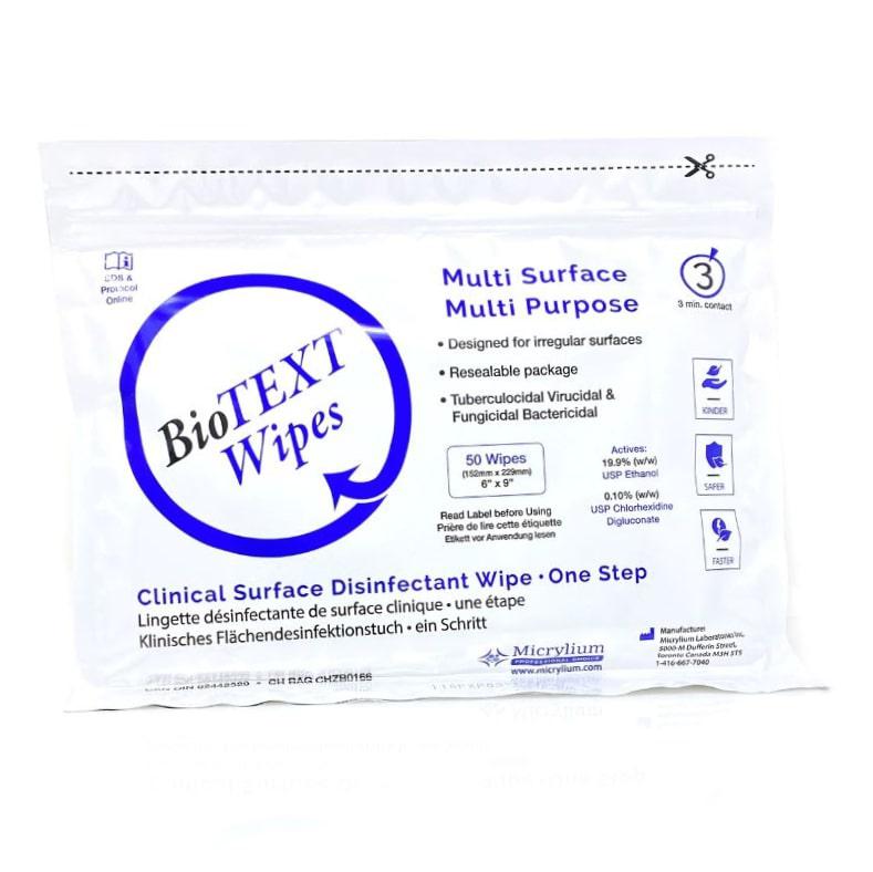 BioTEXT Disinfectant Wipes 50 Sheets Per Bag By Micrylium - Station Prep. & Barriers - FYT Tattoo Supplies Canada